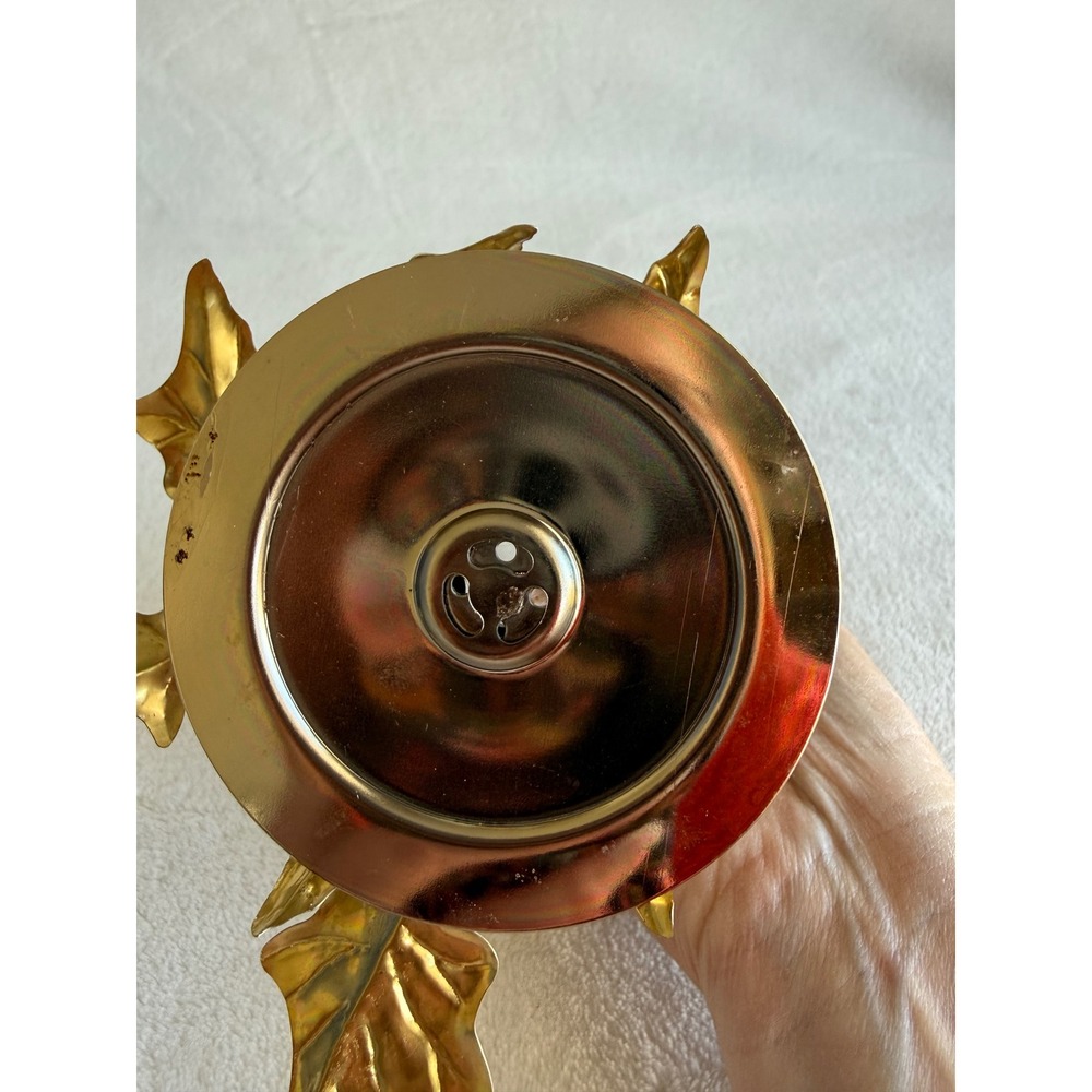 Vintage Homco Glass Candle Votive Sconce Copper Gold Leaves Brass Base Fairy - Picture 8 of 9
